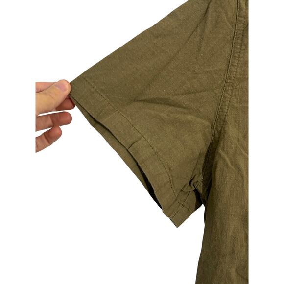 Army Green Large cotton flax 1/2 button up shirt natural classic basic - Picture 5 of 6